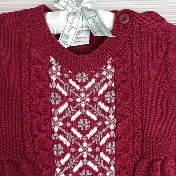 Hanna Andersson Short Sleeve Fair Isle Knit Sweater Burgundy Cotton Wool Dress 2 - Picture 5 of 12
